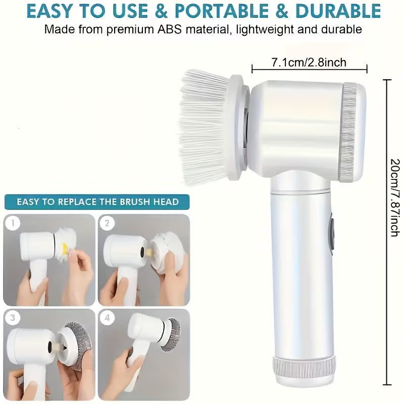 🧼⚡ 5-in-1 Electric Spin Scrubber – Cordless Handheld Power Cleaning Brush with 5 Replaceable Heads for Bathroom, Kitchen & Shoes
