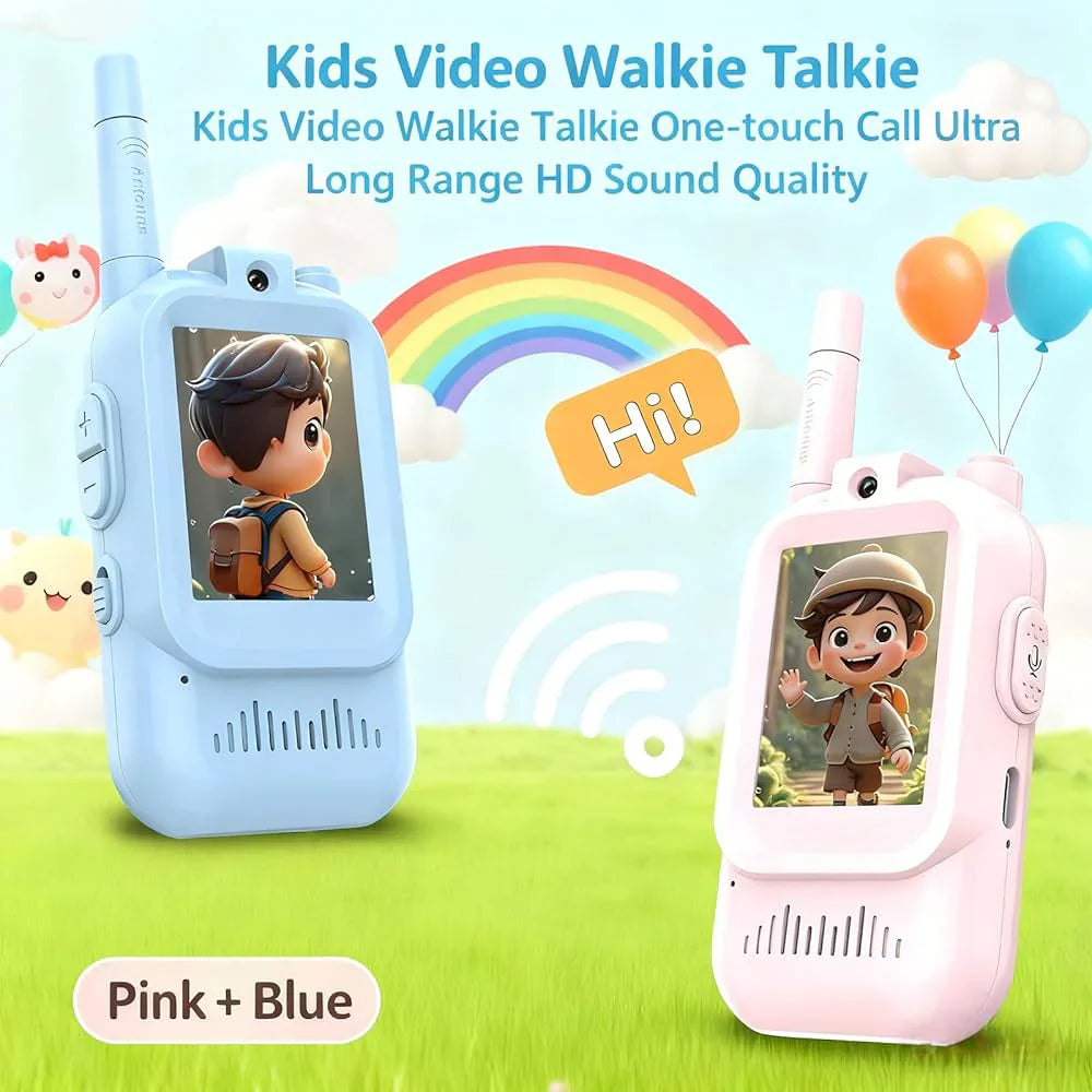 📷🎙️ Video Walkie Talkies for Kids 2 Pack(Blue&Pink) – HD Camera, Voice Changer, Screen Display & Two-Way Video Communication Toy