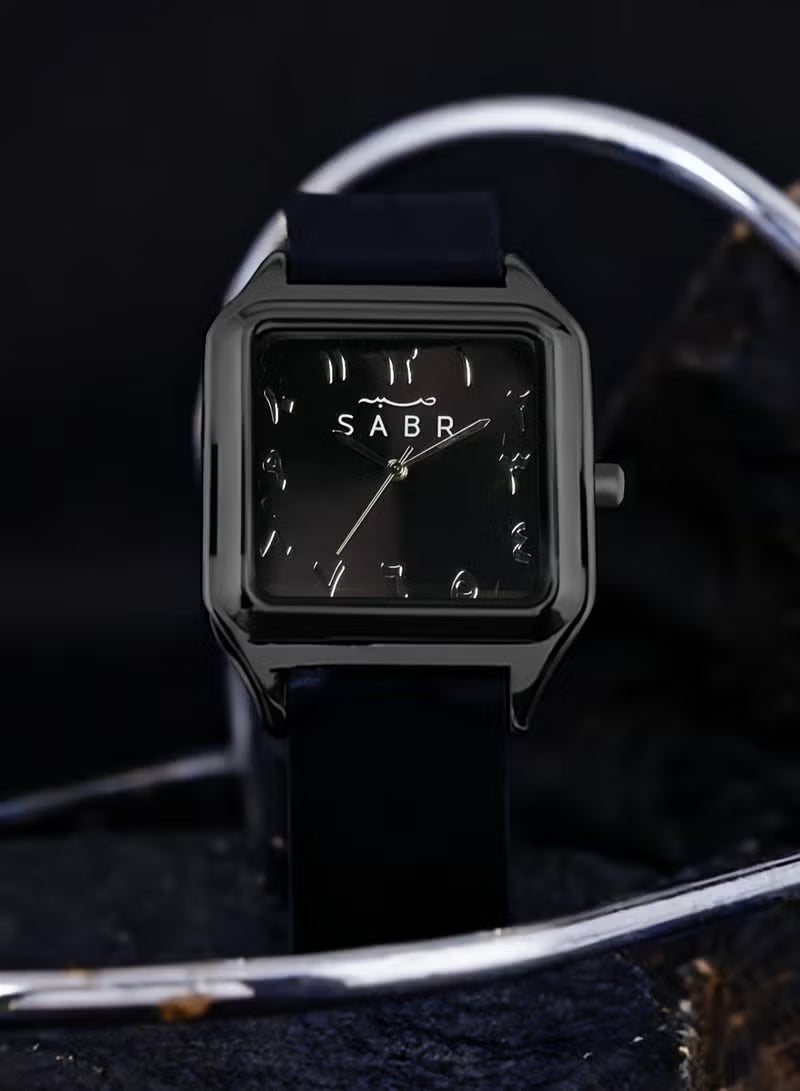 ⌚ SABA Urban Square Analog Watch – Minimalist Unisex Black Wristwatch with Silicone Strap | Modern Everyday Timepiece