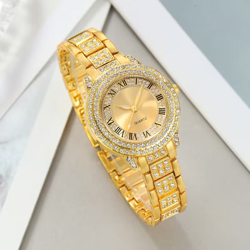 ✨ 9PCS Women’s Elegant Quartz Watch & Jewelry Set – Fashion Alloy Wristwatch with Shiny Necklaces, Rings & Earrings | Perfect Gift for Valentine’s Day, Ramadan & Christmas 🎁