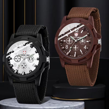 ⌚🔥 Set of 2 Men’s Casual Quartz Watches – Canvas Strap Analog Watch with Digital-Style Dial | Versatile Everyday Wristwatch Set