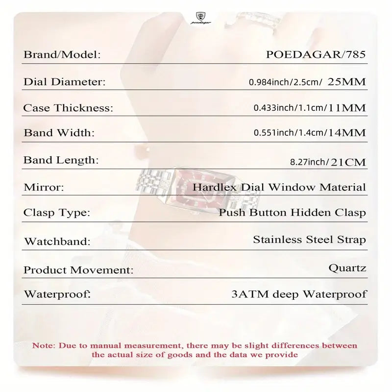 Women’s Luxury Waterproof Watch – Elegant Rectangular Stainless Steel Quartz Watch with Date Display, Zinc Alloy Case & Stylish Bracelet Strap