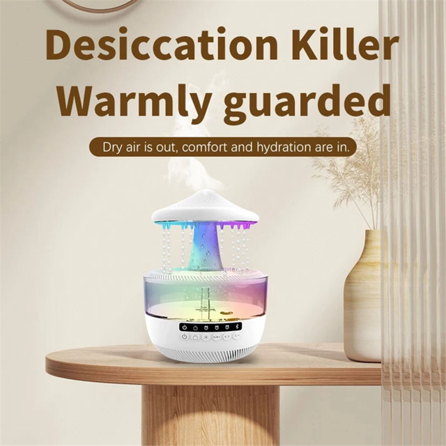 🌧️🎵 Audio Humidifier with Rain Effect – LED Aromatherapy Diffuser & Sleep Night Light