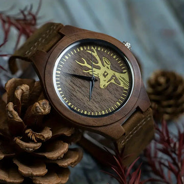 Rustic Vintage Men's Watch -  Walnut Deer Head Watch