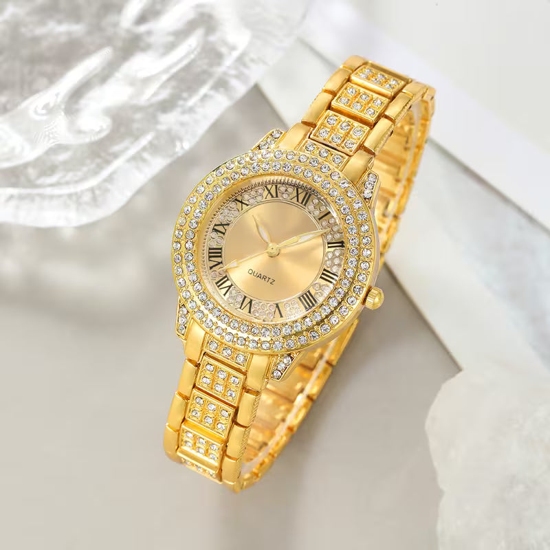 ✨ 9PCS Women’s Elegant Quartz Watch & Jewelry Set – Fashion Alloy Wristwatch with Shiny Necklaces, Rings & Earrings | Perfect Gift for Valentine’s Day, Ramadan & Christmas 🎁