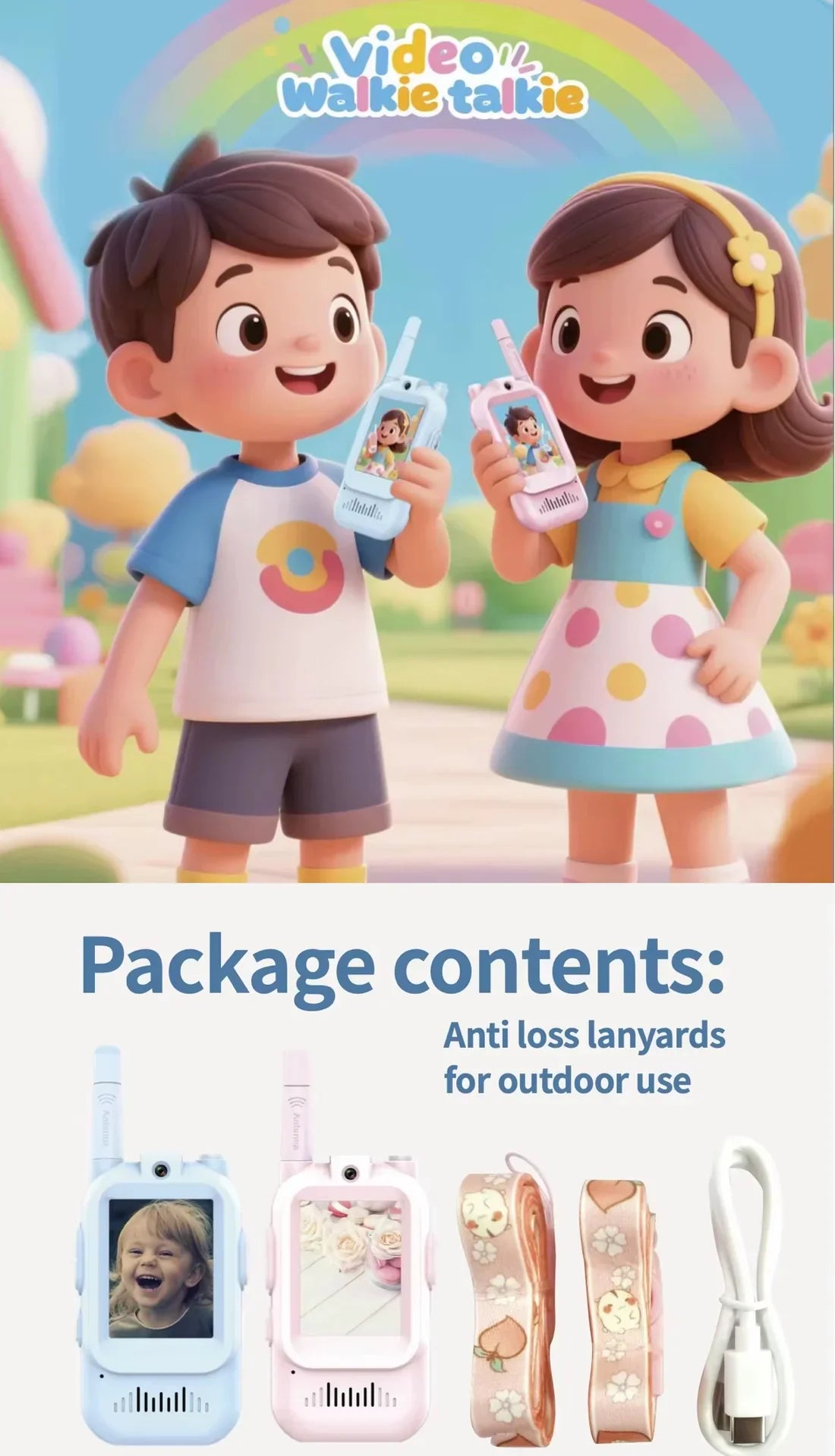 📷🎙️ Video Walkie Talkies for Kids 2 Pack(Blue&Pink) – HD Camera, Voice Changer, Screen Display & Two-Way Video Communication Toy