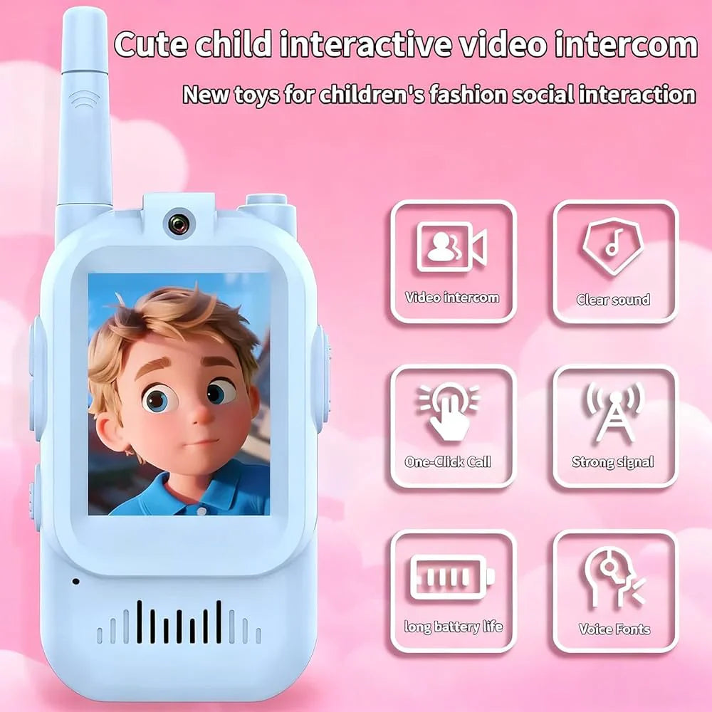 📷🎙️ Video Walkie Talkies for Kids 2 Pack(Blue&Pink) – HD Camera, Voice Changer, Screen Display & Two-Way Video Communication Toy