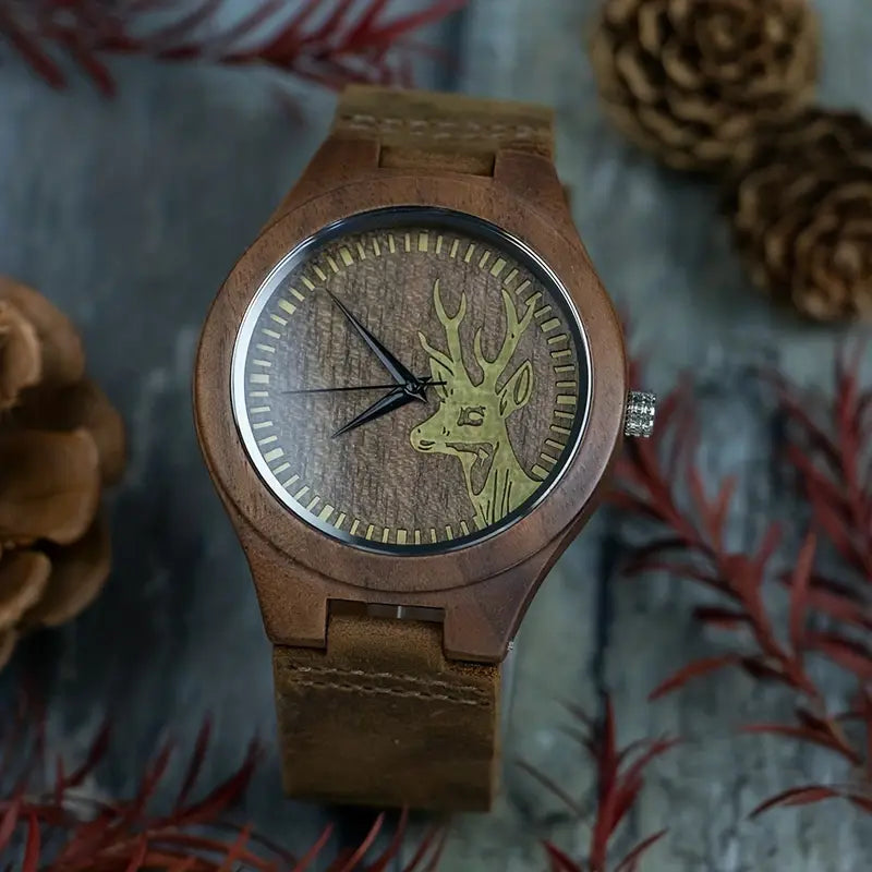 Rustic Vintage Men's Watch -  Walnut Deer Head Watch
