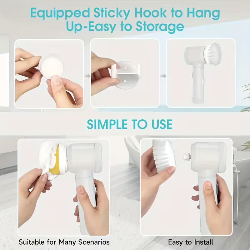 🧼⚡ 5-in-1 Electric Spin Scrubber – Cordless Handheld Power Cleaning Brush with 5 Replaceable Heads for Bathroom, Kitchen & Shoes