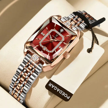 Women’s Luxury Waterproof Watch – Elegant Rectangular Stainless Steel Quartz Watch with Date Display, Zinc Alloy Case & Stylish Bracelet Strap