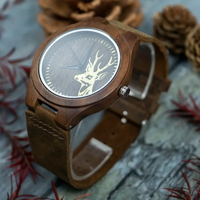 Rustic Vintage Men's Watch -  Walnut Deer Head Watch