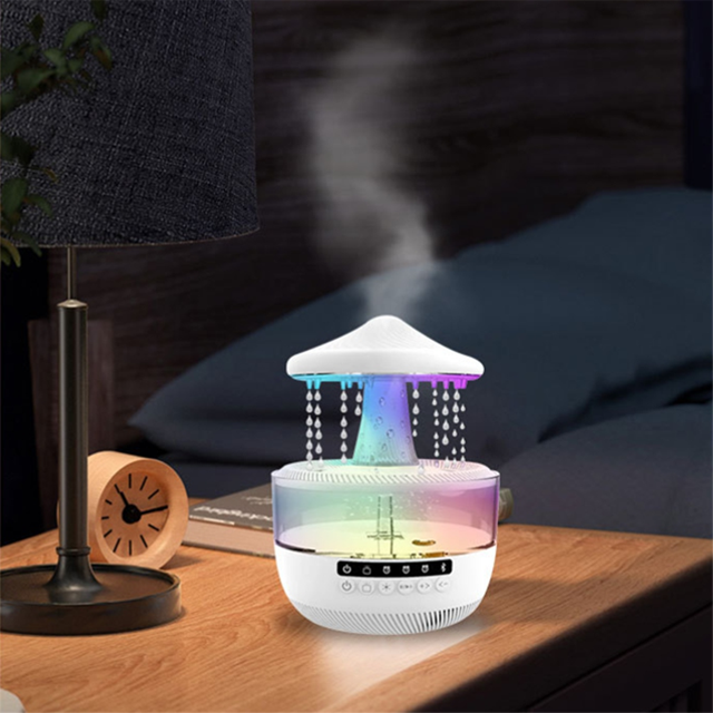 🌧️🎵 Audio Humidifier with Rain Effect – LED Aromatherapy Diffuser & Sleep Night Light