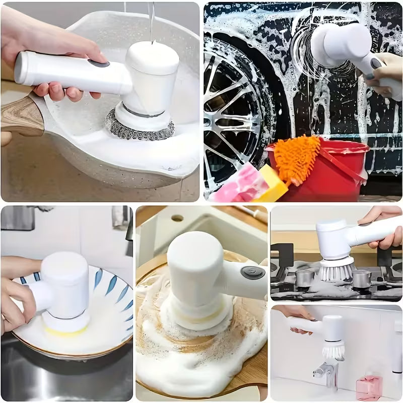 🧼⚡ 5-in-1 Electric Spin Scrubber – Cordless Handheld Power Cleaning Brush with 5 Replaceable Heads for Bathroom, Kitchen & Shoes