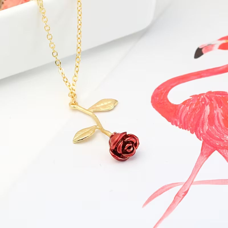 🌹 Women’s Minimalist Rose Necklace – Elegant Red Floral Pendant | Perfect Valentine’s Day Gift 💖