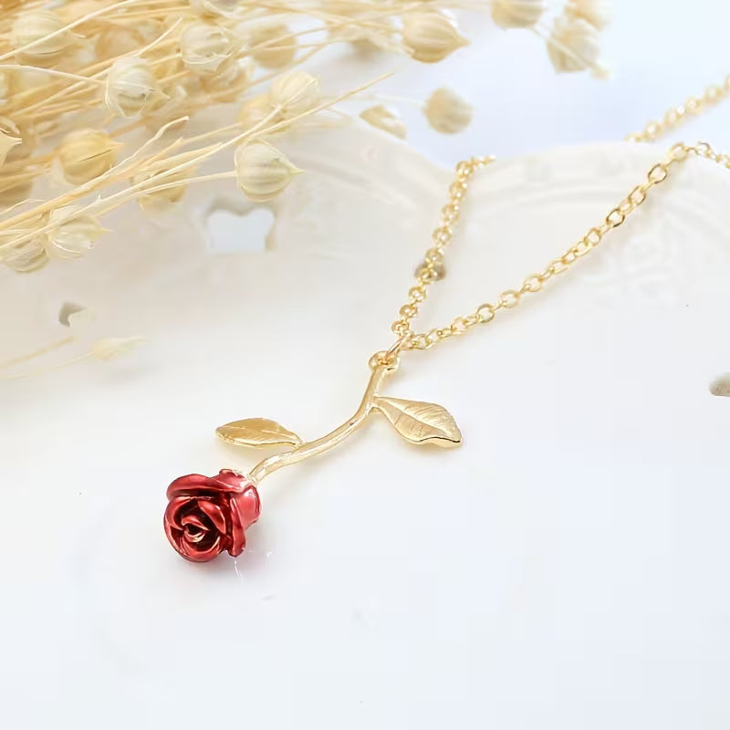 🌹 Women’s Minimalist Rose Necklace – Elegant Red Floral Pendant | Perfect Valentine’s Day Gift 💖