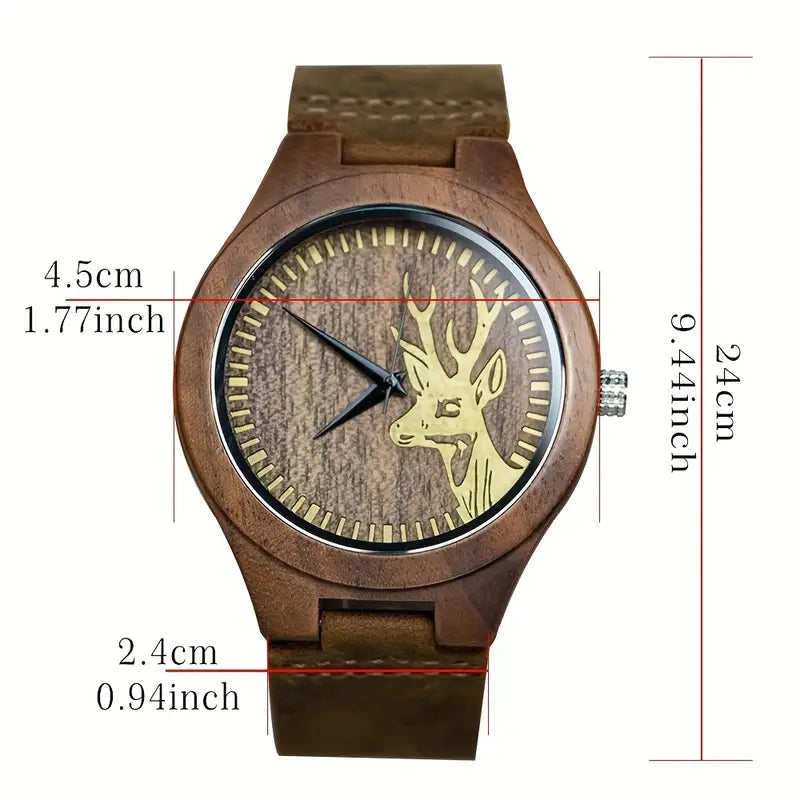 Rustic Vintage Men's Watch -  Walnut Deer Head Watch