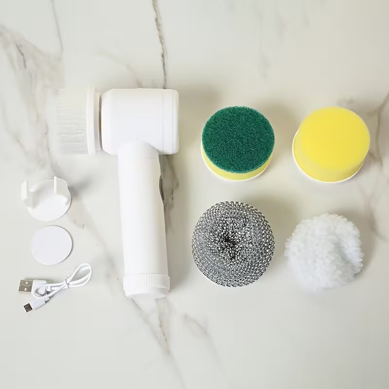 🧼⚡ 5-in-1 Electric Spin Scrubber – Cordless Handheld Power Cleaning Brush with 5 Replaceable Heads for Bathroom, Kitchen & Shoes